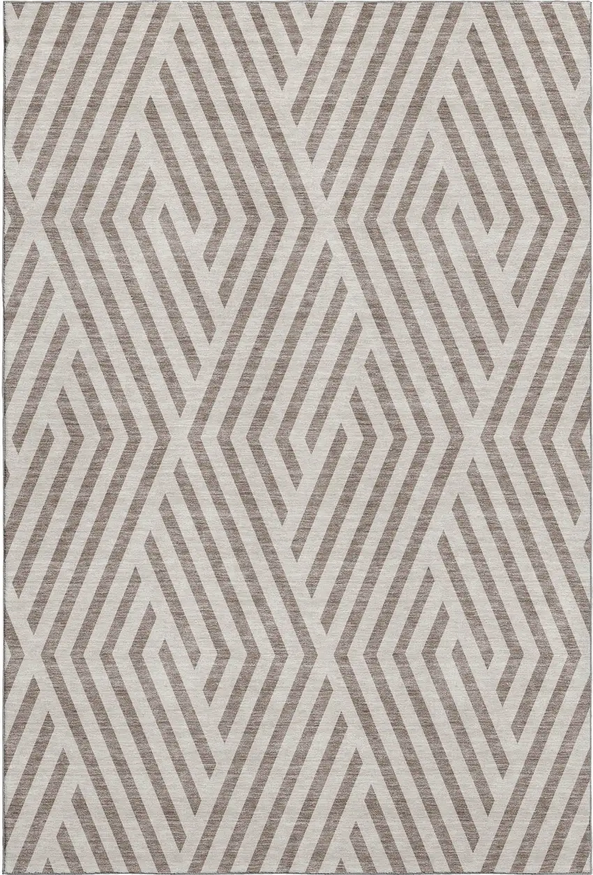 Taupe And Ivory Geometric Washable Area Rug With UV Protection Photo 1