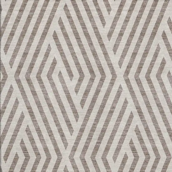 Taupe And Ivory Geometric Washable Area Rug With UV Protection Photo 3
