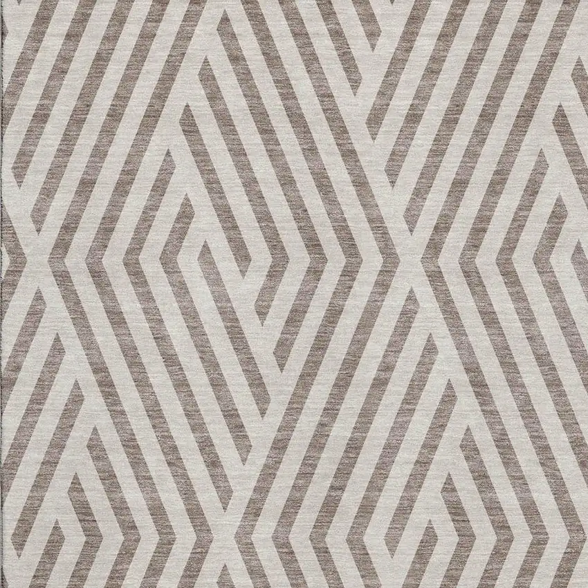 Taupe And Ivory Geometric Washable Area Rug With UV Protection Photo 3