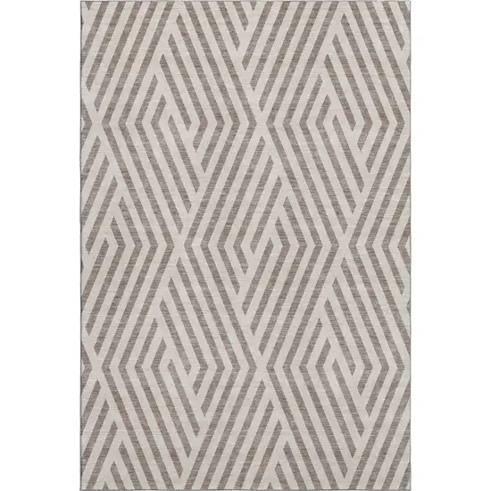 Taupe And Ivory Geometric Washable Area Rug With UV Protection Photo 1