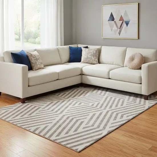 Taupe And Ivory Geometric Washable Area Rug With UV Protection Photo 2