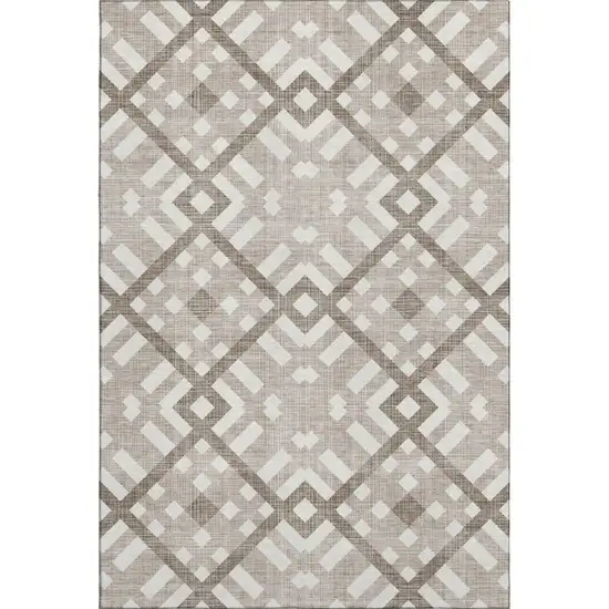 Taupe And Ivory Geometric Washable Area Rug With UV Protection Photo 1