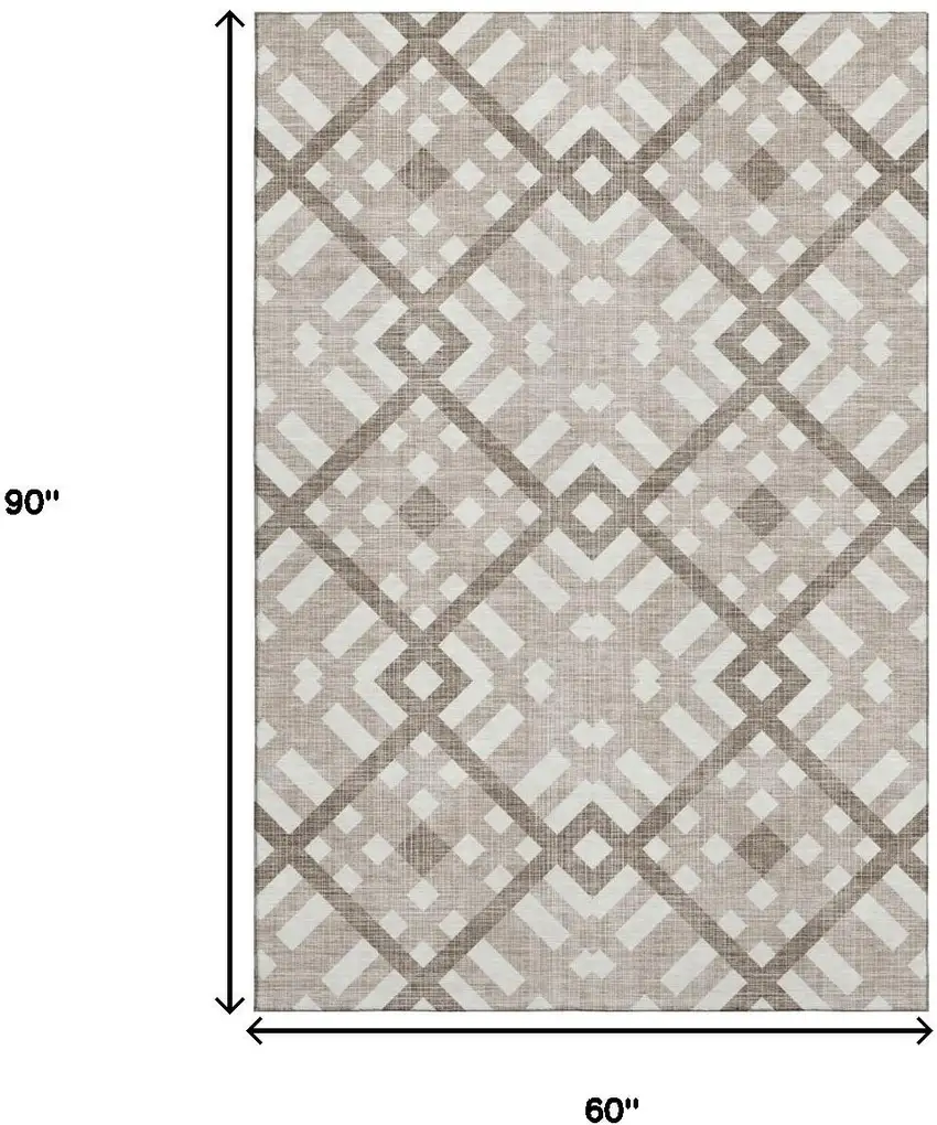 Taupe And Ivory Geometric Washable Area Rug With UV Protection Photo 3