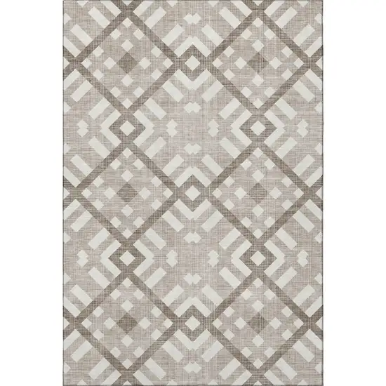 Taupe And Ivory Geometric Washable Area Rug With UV Protection Photo 3