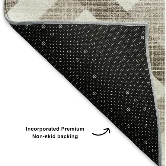 Taupe And Ivory Geometric Washable Area Rug With UV Protection Photo 6