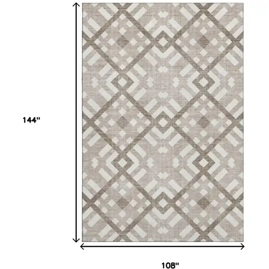 Taupe And Ivory Geometric Washable Area Rug With UV Protection Photo 3