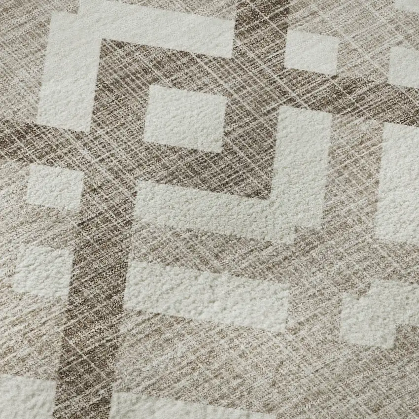 Taupe And Ivory Geometric Washable Area Rug With UV Protection Photo 8