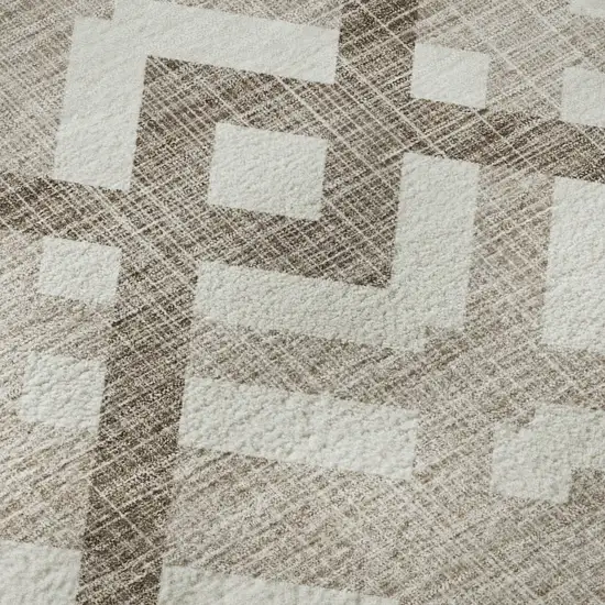 Taupe And Ivory Geometric Washable Area Rug With UV Protection Photo 8