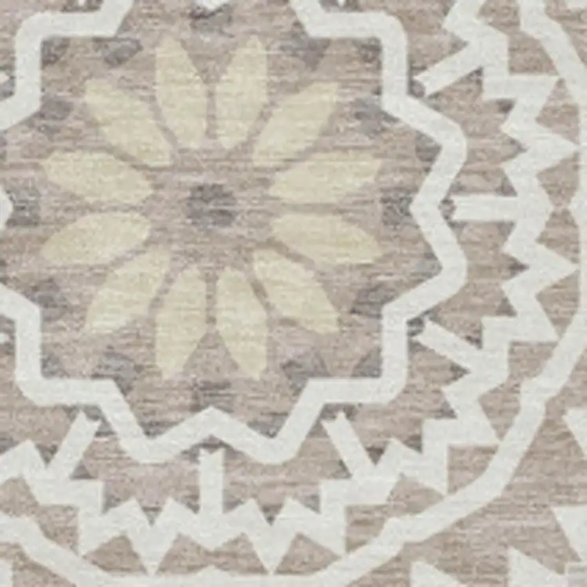 Taupe And Ivory Geometric Washable Area Rug With UV Protection Photo 2