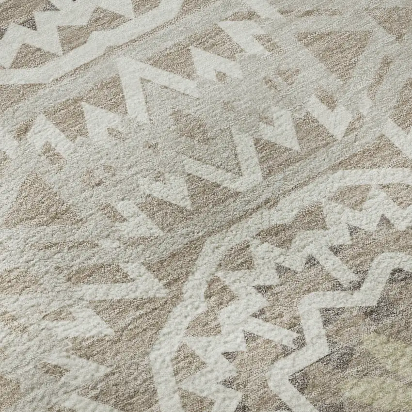 Taupe And Ivory Geometric Washable Area Rug With UV Protection Photo 9