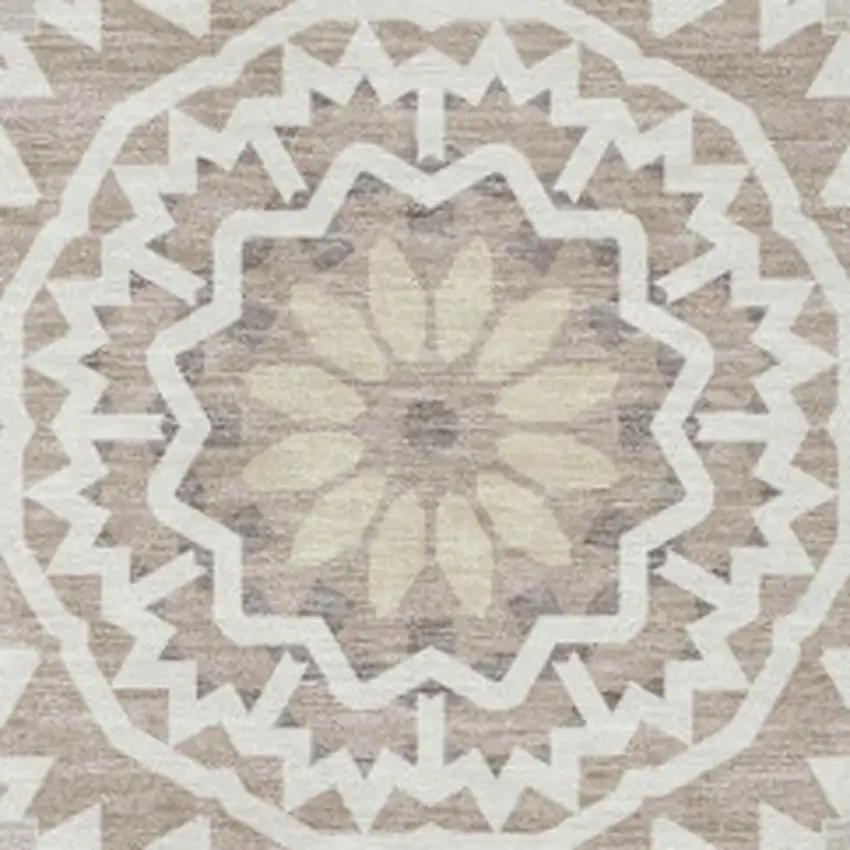 Taupe And Ivory Geometric Washable Area Rug With UV Protection Photo 3