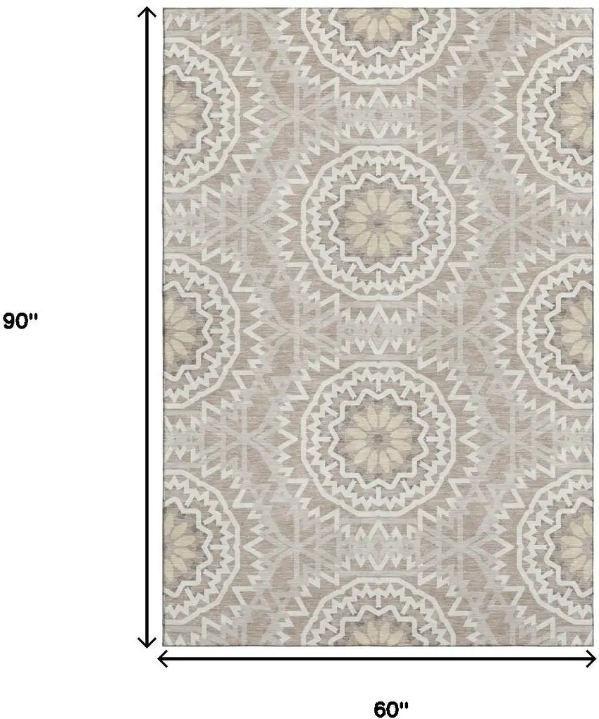Taupe And Ivory Geometric Washable Area Rug With UV Protection Photo 3