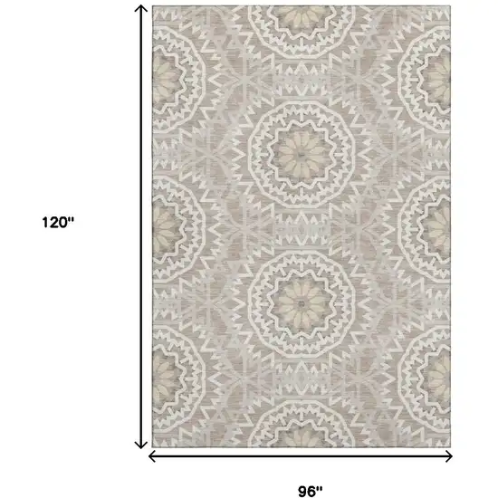 Taupe And Ivory Geometric Washable Area Rug With UV Protection Photo 3