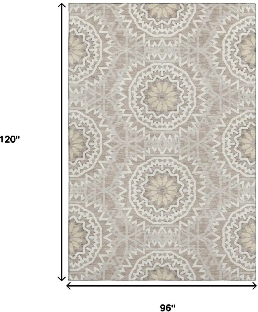 Taupe And Ivory Geometric Washable Area Rug With UV Protection Photo 3