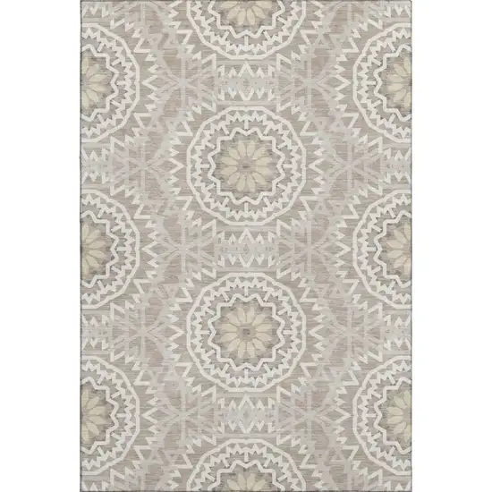 Taupe And Ivory Geometric Washable Area Rug With UV Protection Photo 1