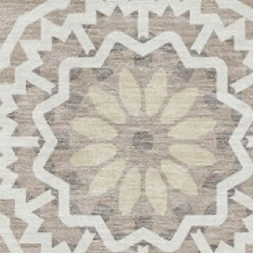 Taupe And Ivory Geometric Washable Area Rug With UV Protection Photo 2