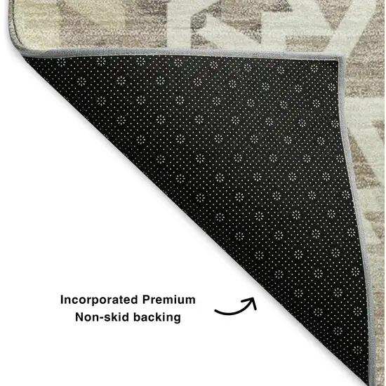 Taupe And Ivory Geometric Washable Area Rug With UV Protection Photo 6