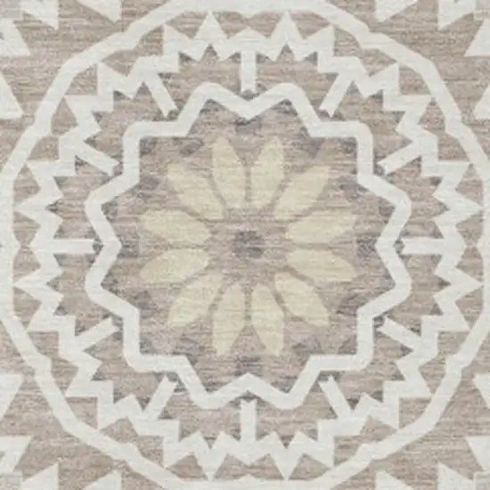 Taupe And Ivory Geometric Washable Area Rug With UV Protection Photo 3