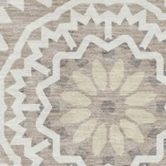 Taupe And Ivory Geometric Washable Area Rug With UV Protection Photo 2