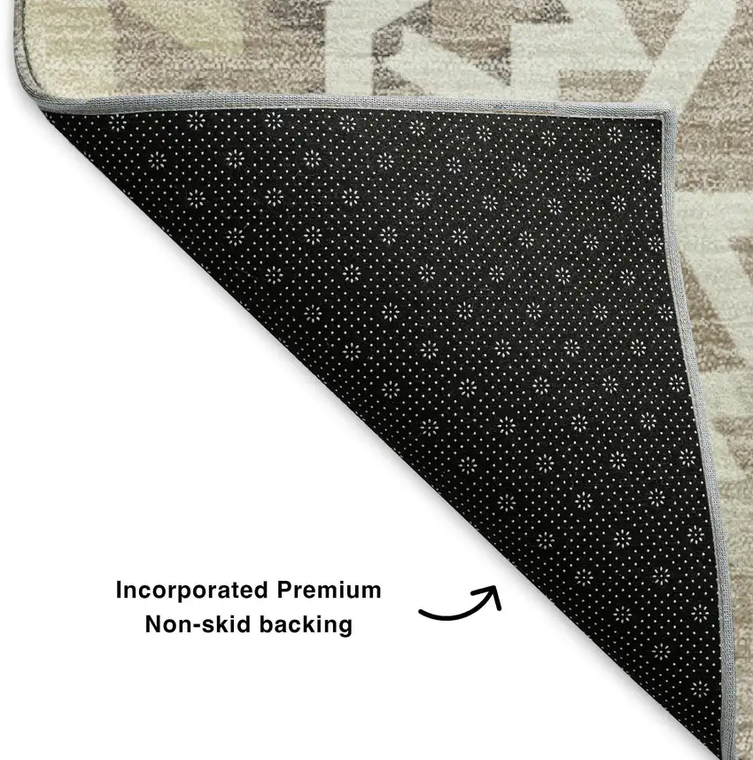 Taupe And Ivory Geometric Washable Area Rug With UV Protection Photo 6