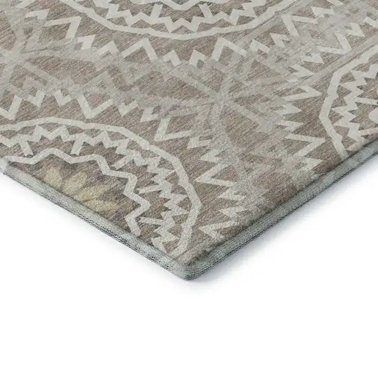 Taupe And Ivory Geometric Washable Area Rug With UV Protection Photo 6