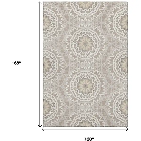 Taupe And Ivory Geometric Washable Area Rug With UV Protection Photo 9