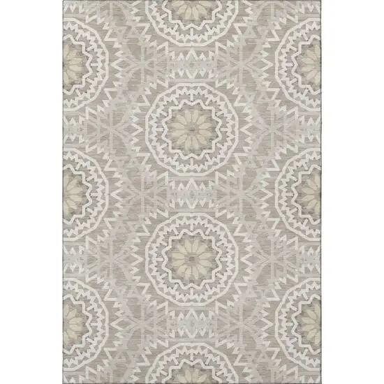 Taupe And Ivory Geometric Washable Area Rug With UV Protection Photo 2