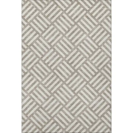 Taupe And Ivory Geometric Washable Area Rug With UV Protection Photo 3