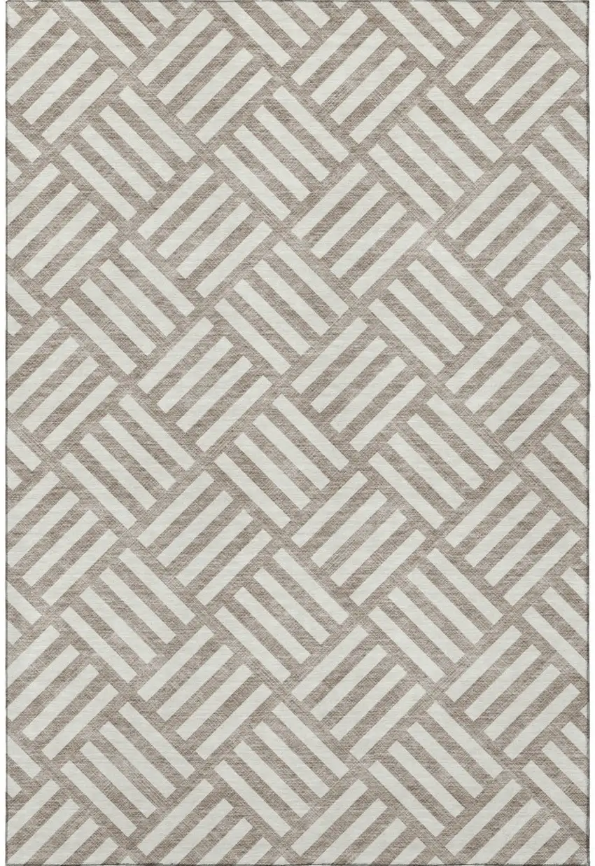 Taupe And Ivory Geometric Washable Area Rug With UV Protection Photo 3