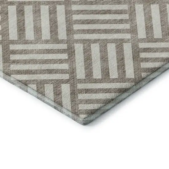 Taupe And Ivory Geometric Washable Area Rug With UV Protection Photo 6