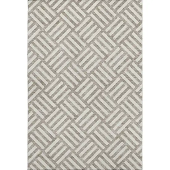 Taupe And Ivory Geometric Washable Area Rug With UV Protection Photo 1