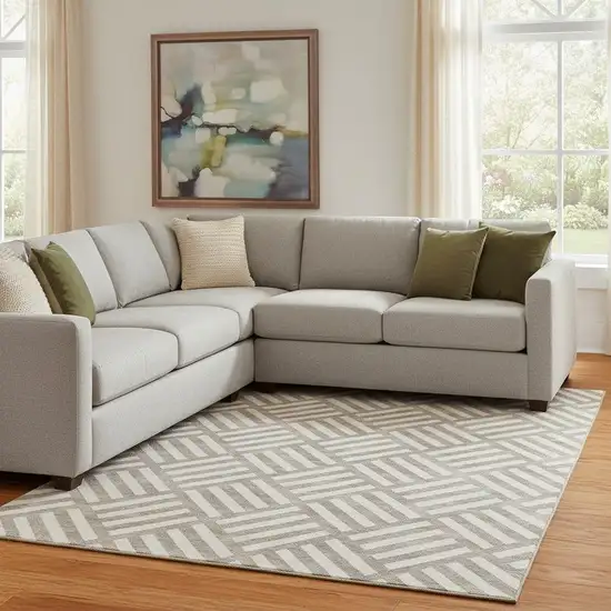 Taupe And Ivory Geometric Washable Area Rug With UV Protection Photo 1