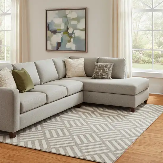 Taupe And Ivory Geometric Washable Area Rug With UV Protection Photo 1