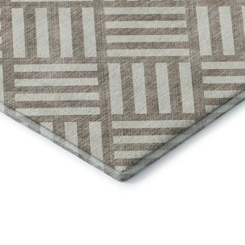 Taupe And Ivory Geometric Washable Area Rug With UV Protection Photo 6
