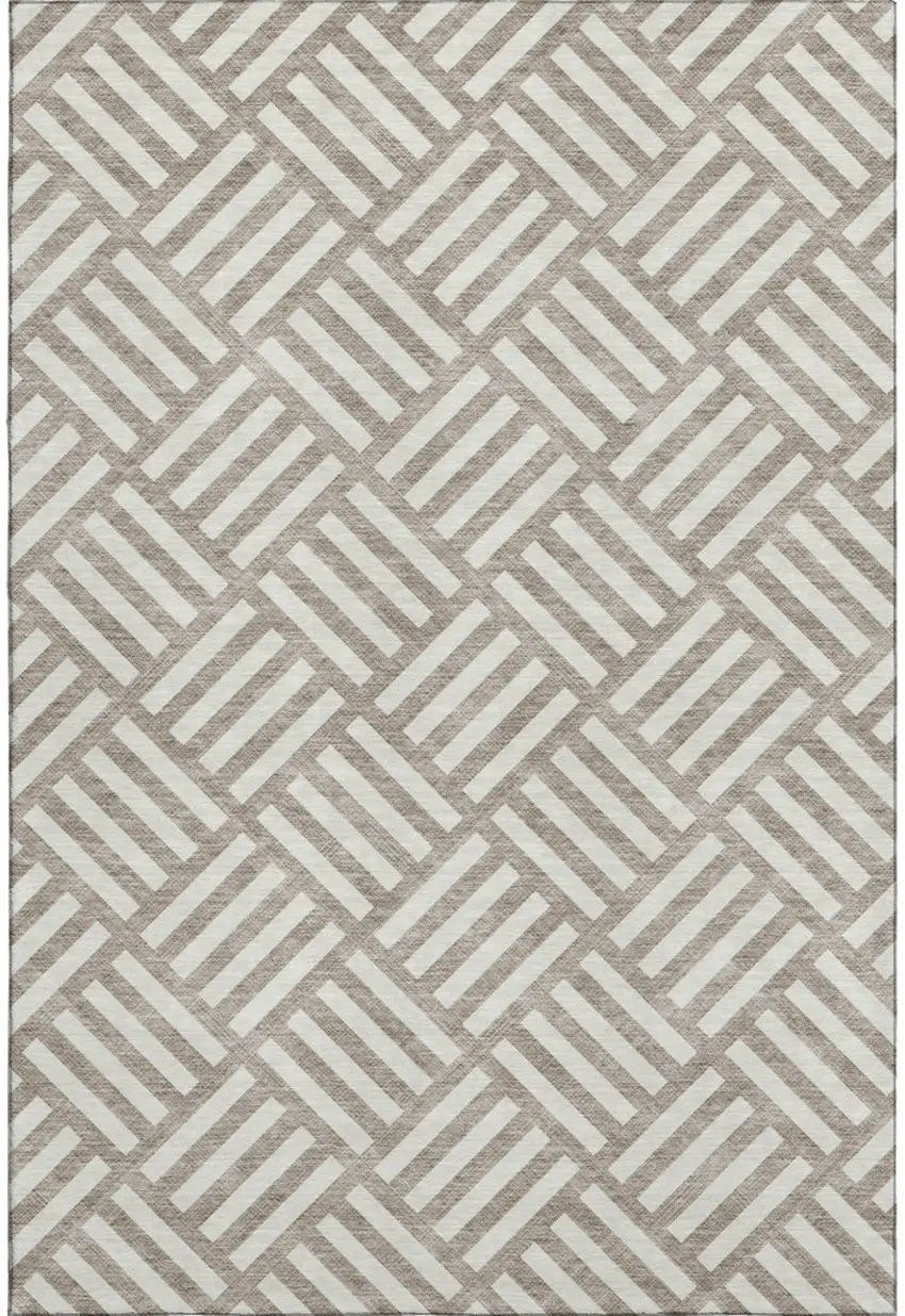 Taupe And Ivory Geometric Washable Area Rug With UV Protection Photo 1