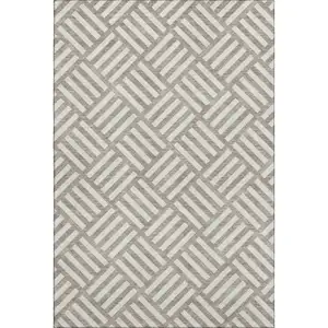 Photo of Taupe And Ivory Geometric Washable Area Rug With UV Protection