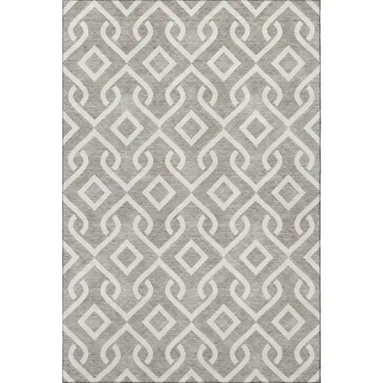 Taupe And Ivory Geometric Washable Area Rug With UV Protection Photo 3