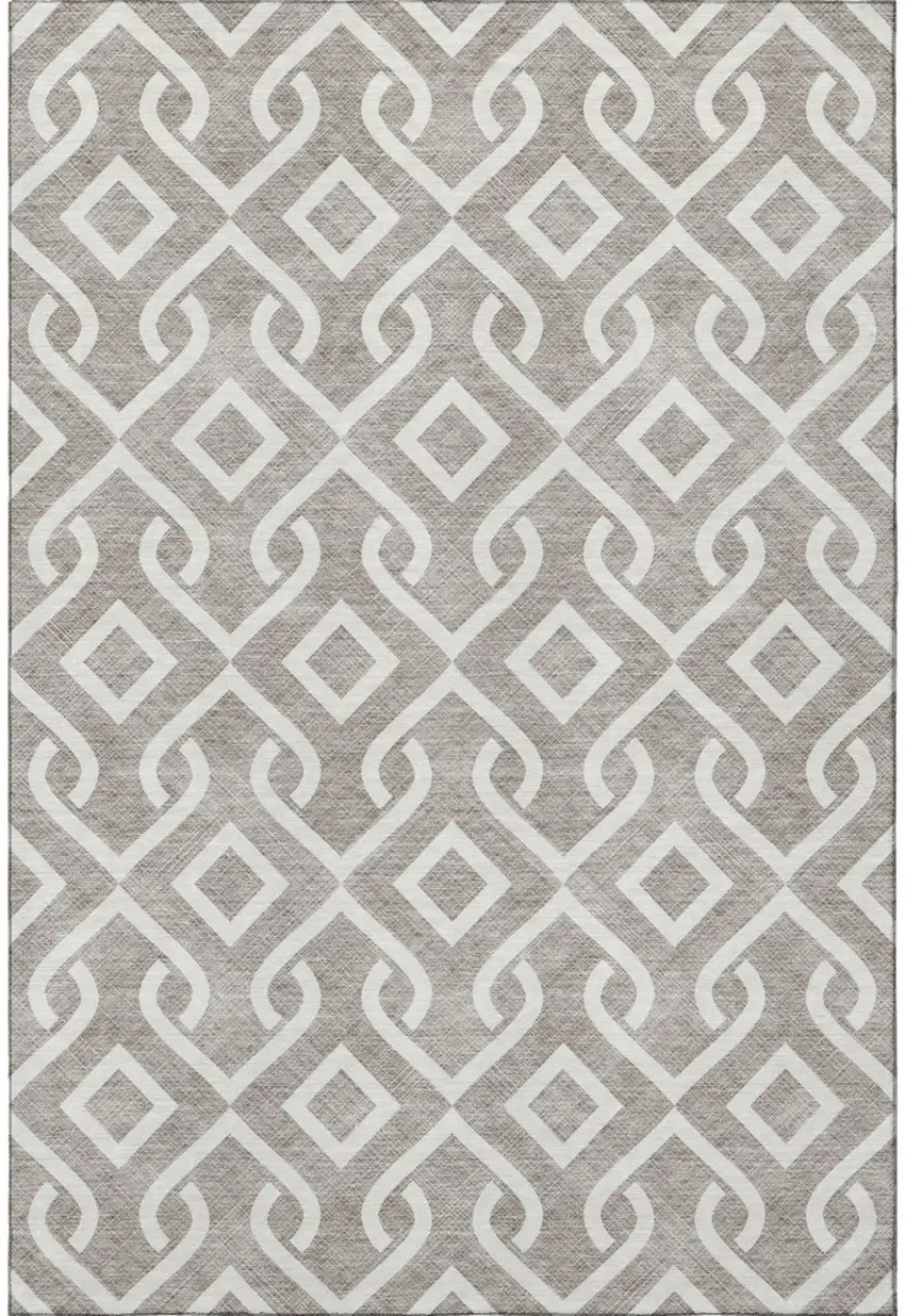 Taupe And Ivory Geometric Washable Area Rug With UV Protection Photo 3