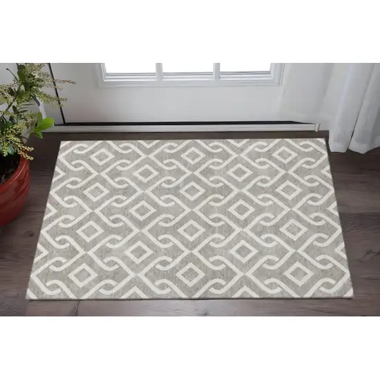 Taupe And Ivory Geometric Washable Area Rug With UV Protection Photo 2