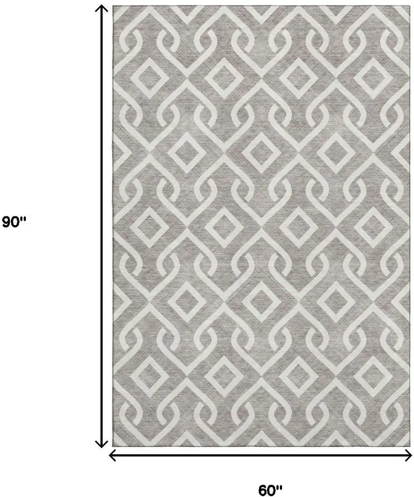 Taupe And Ivory Geometric Washable Area Rug With UV Protection Photo 9