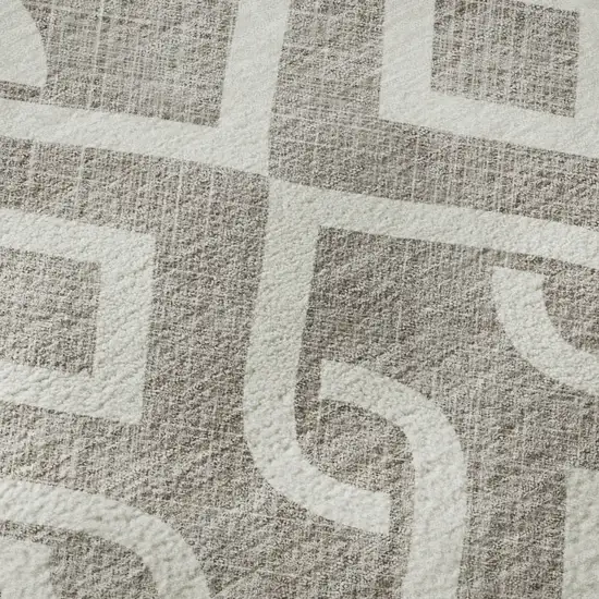 Taupe And Ivory Geometric Washable Area Rug With UV Protection Photo 8