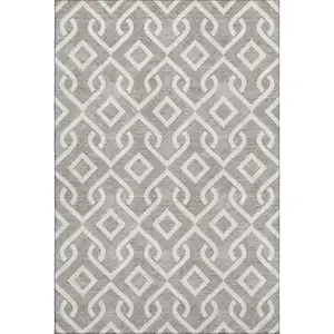 Photo of Taupe And Ivory Geometric Washable Area Rug With UV Protection