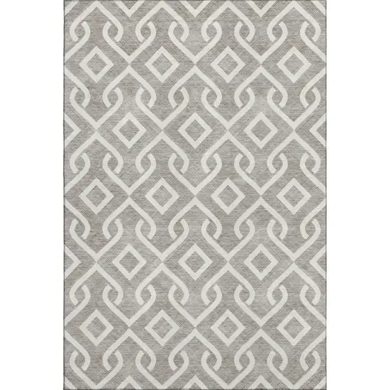 Taupe And Ivory Geometric Washable Area Rug With UV Protection Photo 1