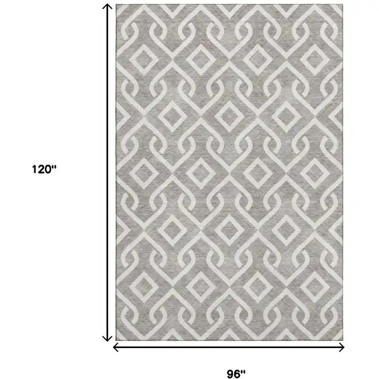 Taupe And Ivory Geometric Washable Area Rug With UV Protection Photo 9