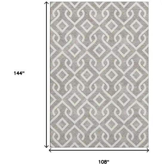 Taupe And Ivory Geometric Washable Area Rug With UV Protection Photo 3