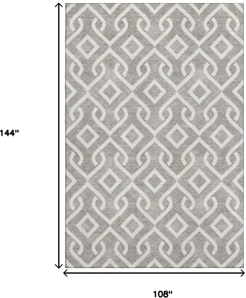 Taupe And Ivory Geometric Washable Area Rug With UV Protection Photo 3