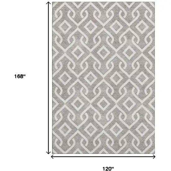 Taupe And Ivory Geometric Washable Area Rug With UV Protection Photo 9