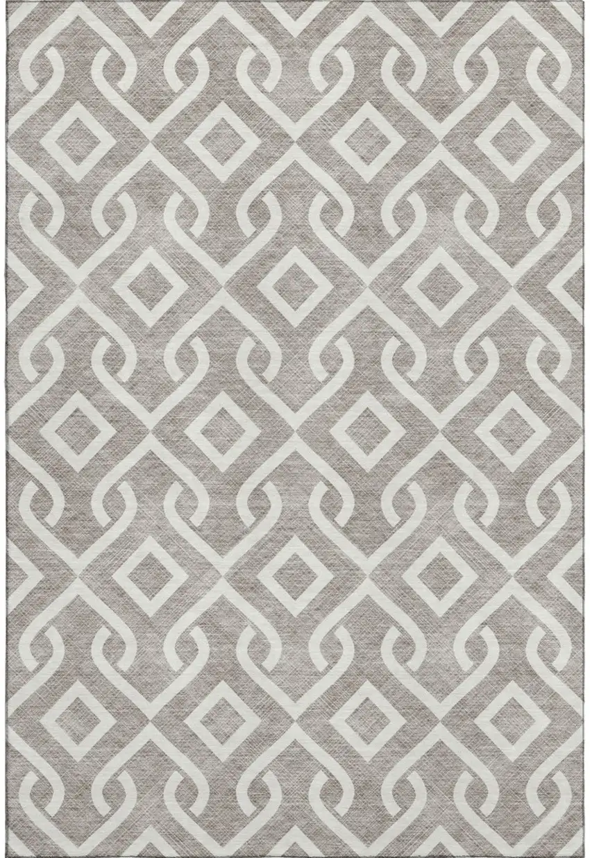 Taupe And Ivory Geometric Washable Area Rug With UV Protection Photo 1