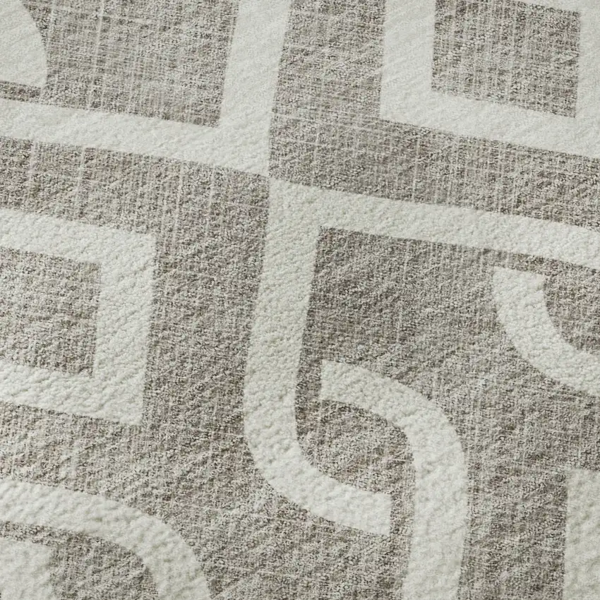 Taupe And Ivory Geometric Washable Area Rug With UV Protection Photo 8