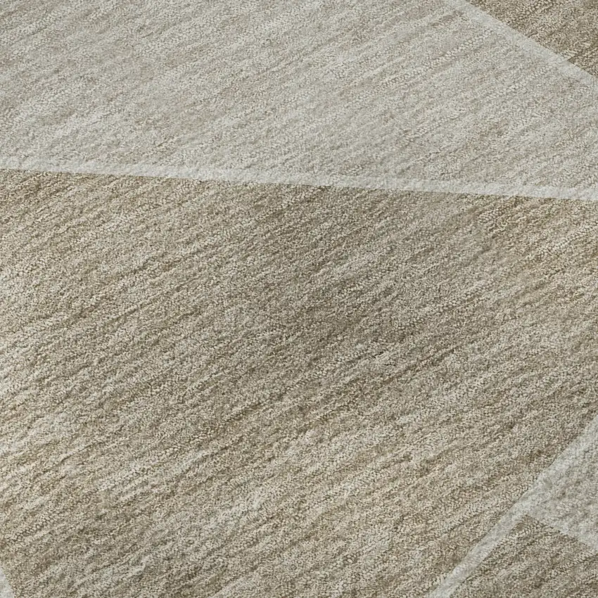 Taupe And Ivory Geometric Washable Area Rug With UV Protection Photo 9